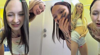Elitebitch Stripchat Public Toilet With Friend & Stranger Breaks In To Touch Tits